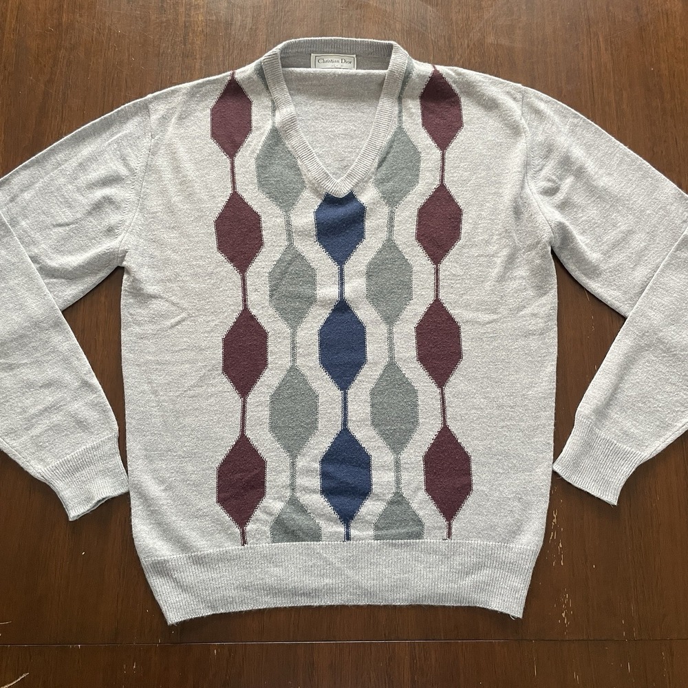 Vintage Christian Dior Navy Cardigan Acrylic Sweater Preppy Academia‎ Large